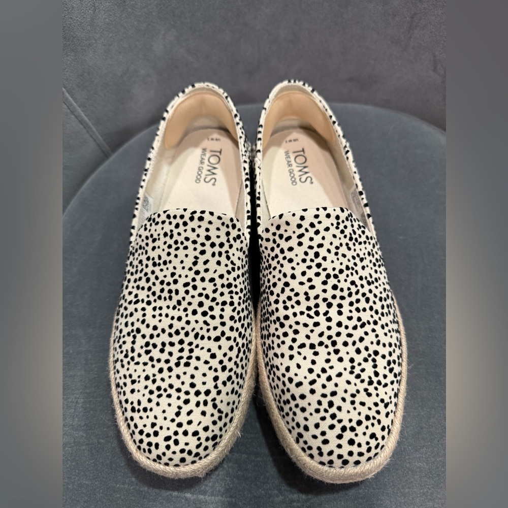 TOMS Cream and Black Dotted Slip-Ons